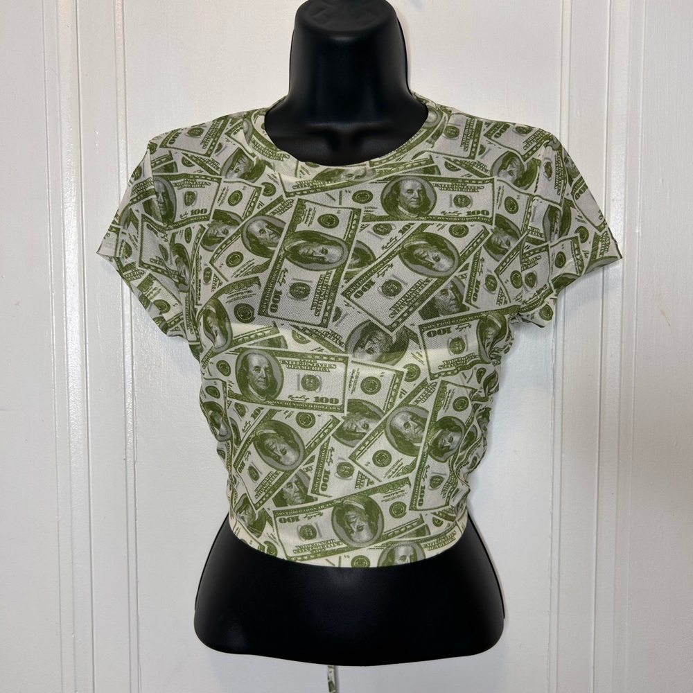 Derek Heart Green Money Print Crop Top